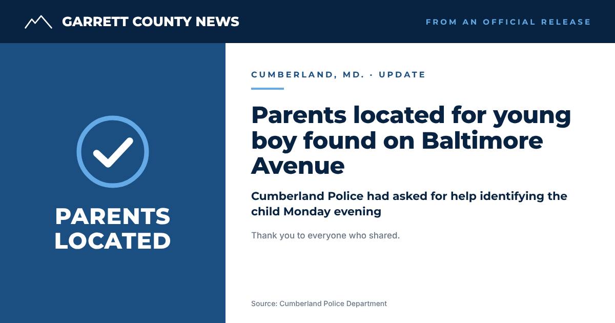 GCN text card: Parents located for young boy found on Baltimore Avenue