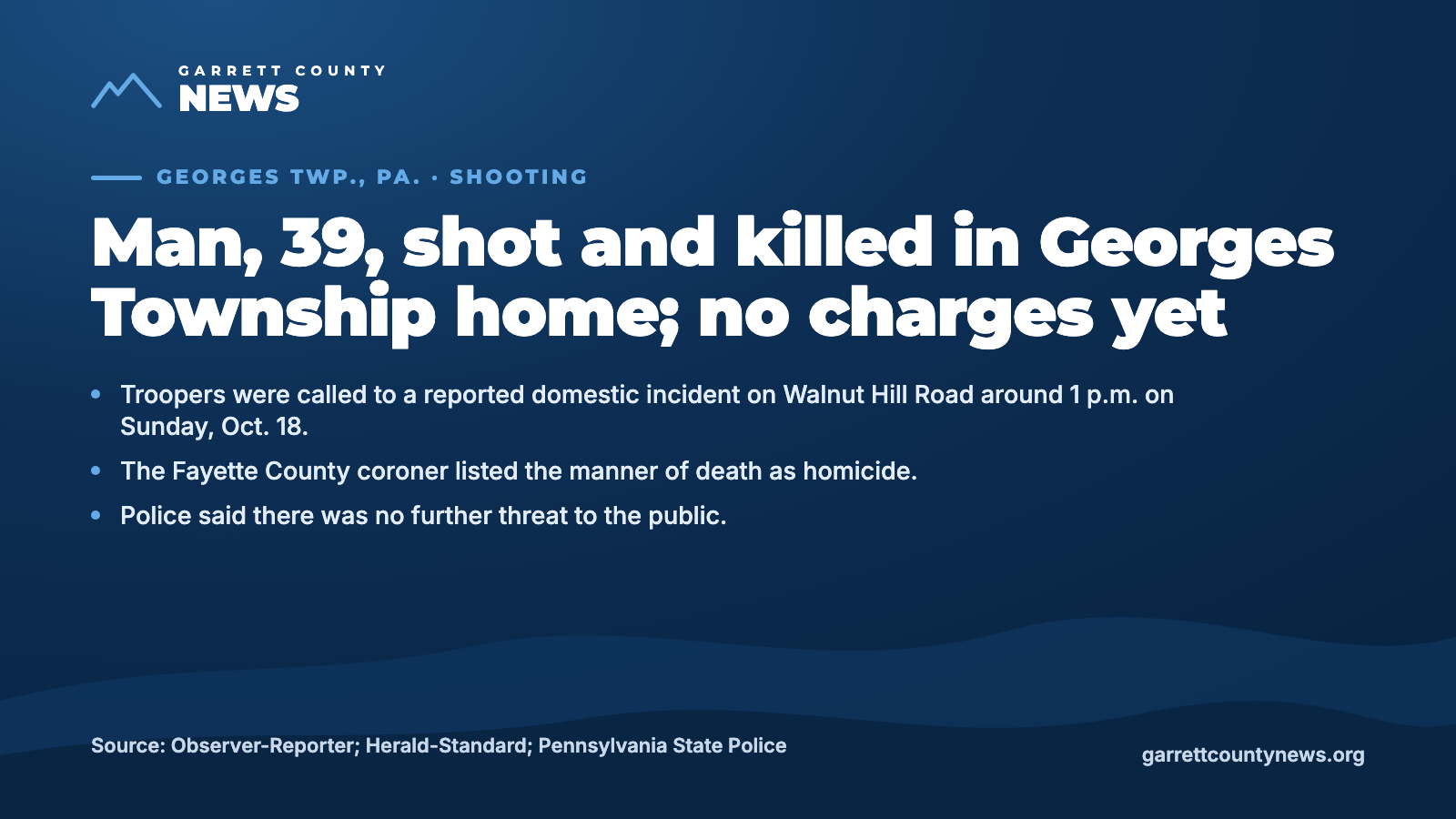 GCN text card: Man, 39, shot and killed in Georges Township home; no charges yet