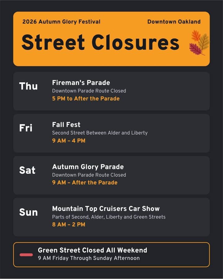 2026 Autumn Glory Festival – Downtown Oakland Street Closures