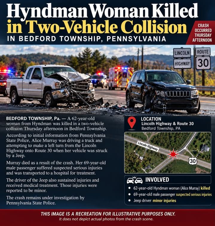 Hyndman Woman Dies Following Two-Vehicle Crash in Bedford Township