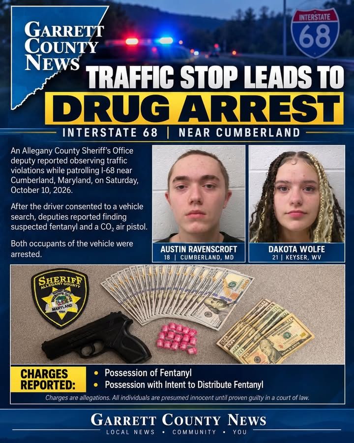 Traffic Stop on I-68 Leads to Fentanyl Arrests Near Cumberland