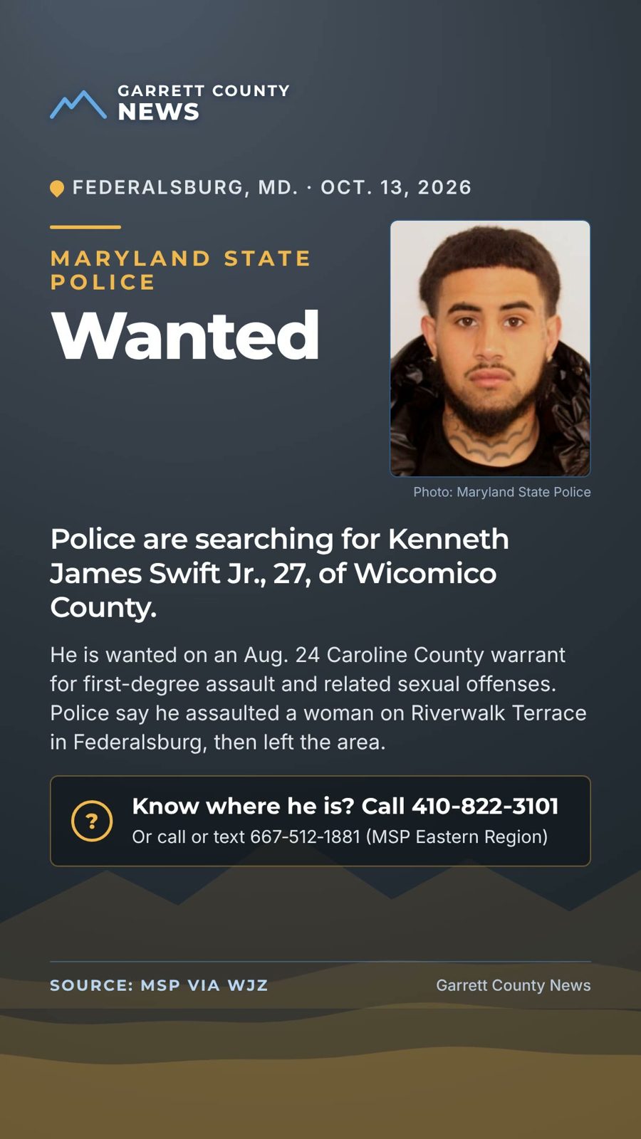 Wanted: Maryland State Police Searching for Kenneth James Swift Jr.